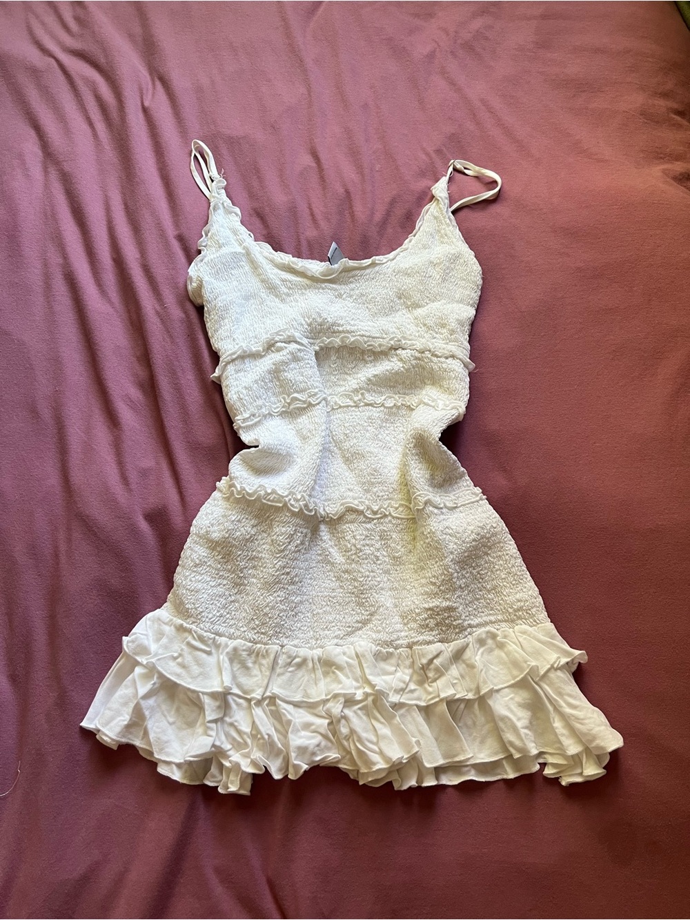 Revamped White Ruffle Slip Mini Dress